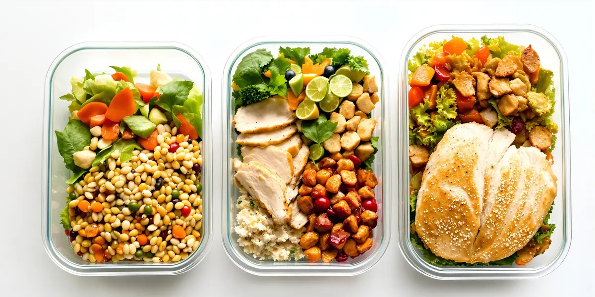 Trzy pudełka z posiłkami różnej kaloryczności