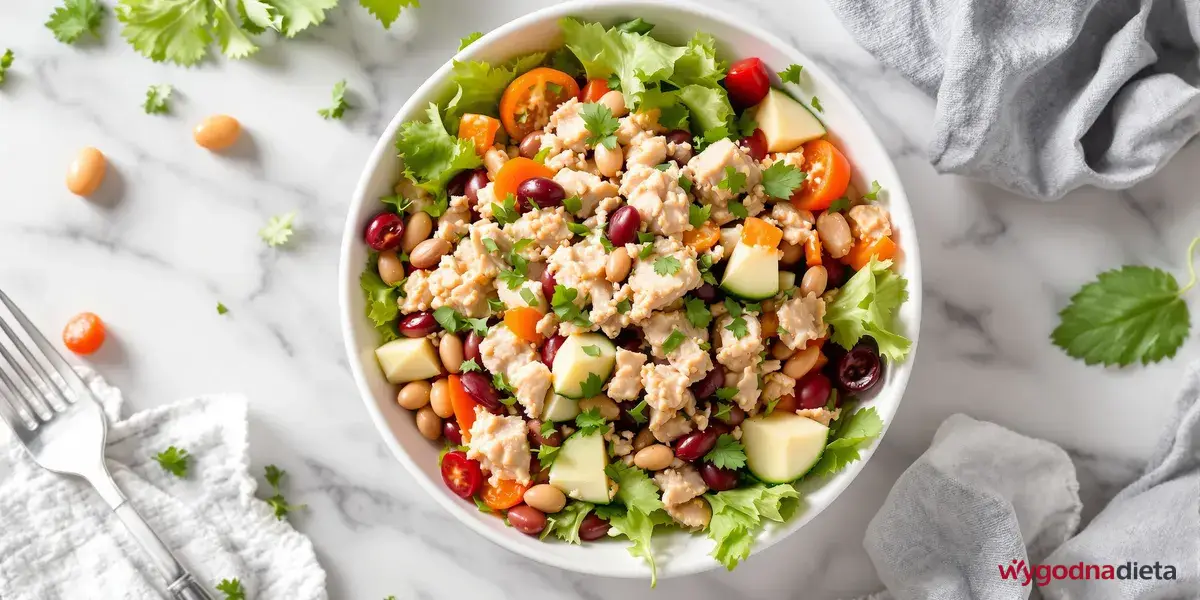 sałatka z tuńczykiem, czerwoną fasolą i pomidorkami koktajlowymi