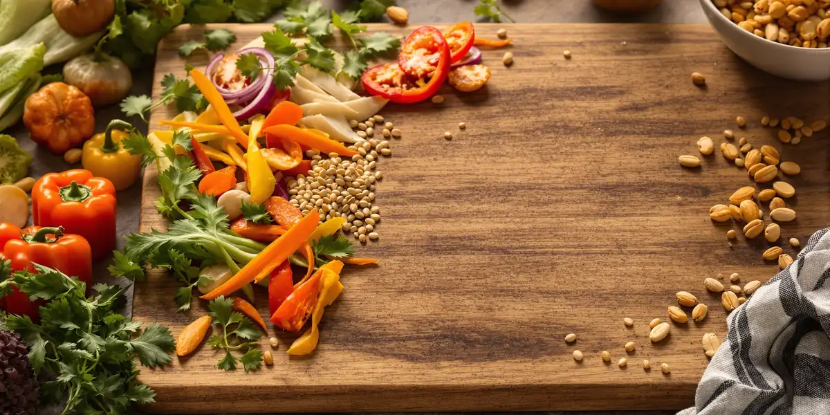 Warzywa, orzechy na desce