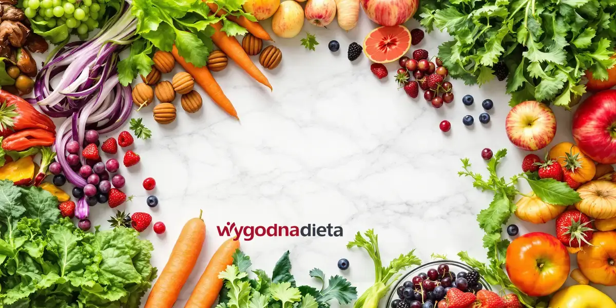 rozmaite warzywa i owoce pełne błonnika ułożone na blacie kuchennym