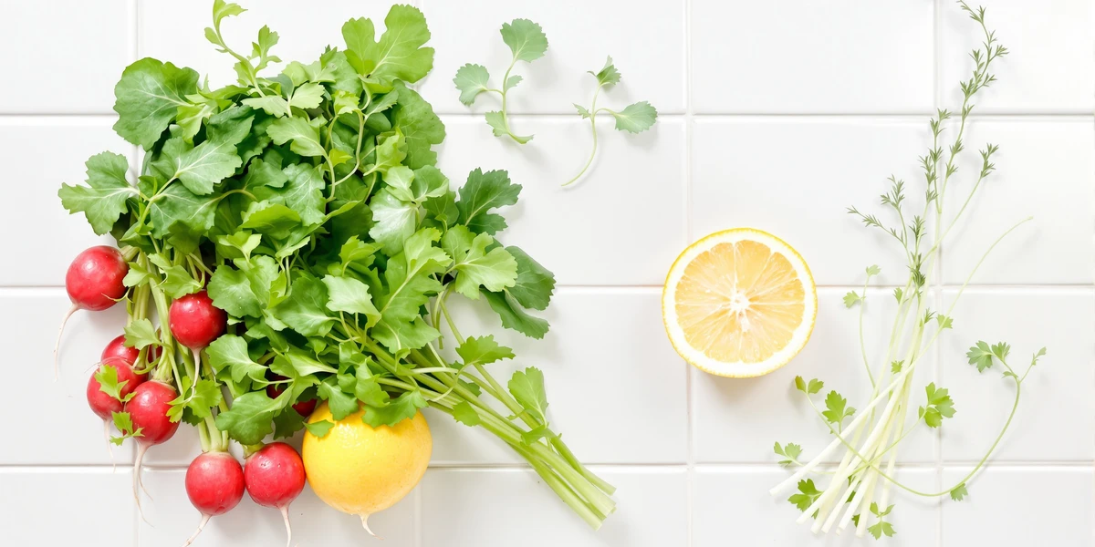 rzodkiewka, cytryna oraz nać pietruszki