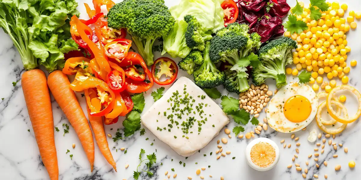 świeże warzywa i owoce ułożone na blacie kuchennym