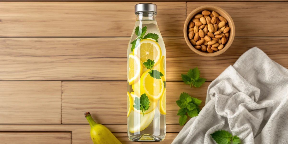 butelka wody z plasterkami cytryny