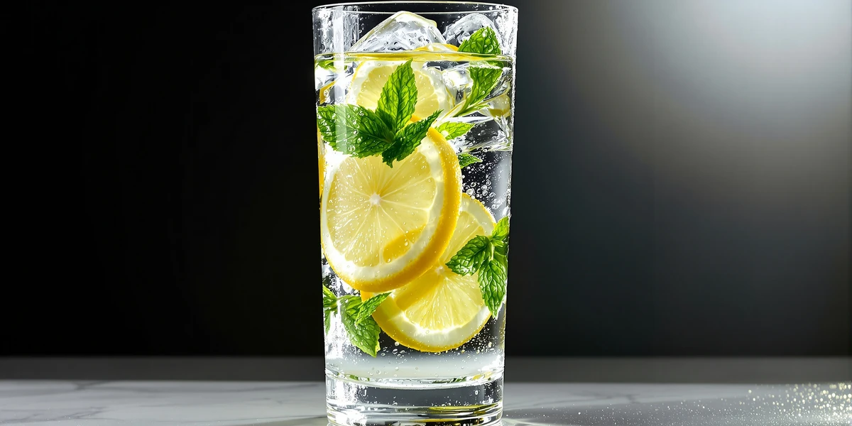 szklanka wody z cytryną i miętą