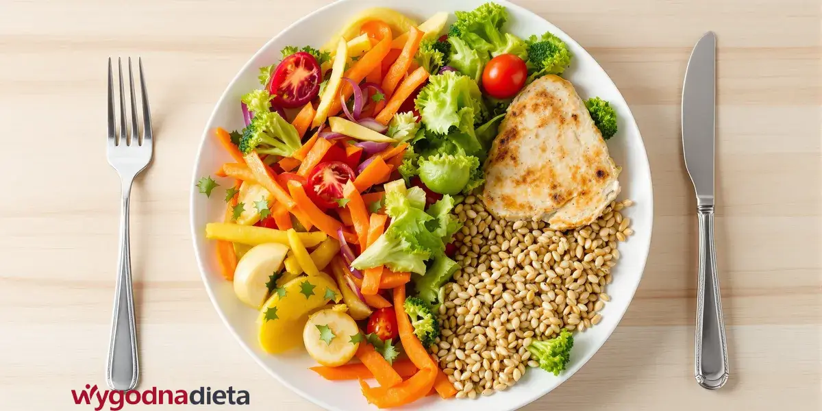 talerz przedstawiający zbalansowany posiłek przy odchudzaniu