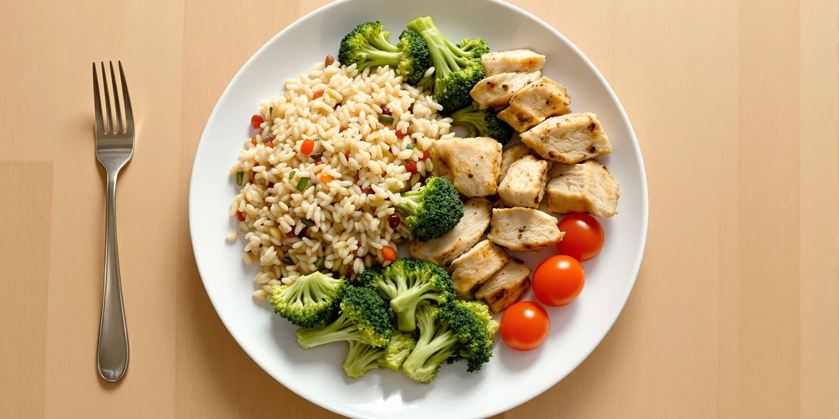 kasza z warzywami i kawałkami kurczaka