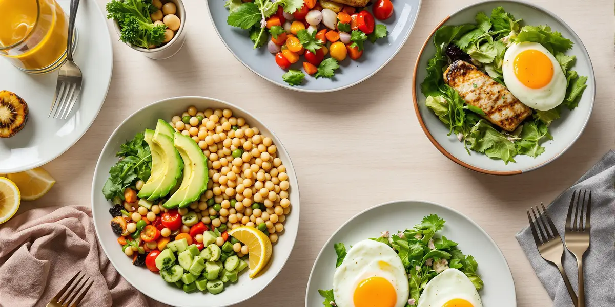 widok na zdrowe dania dietetyczne z lotu ptaka