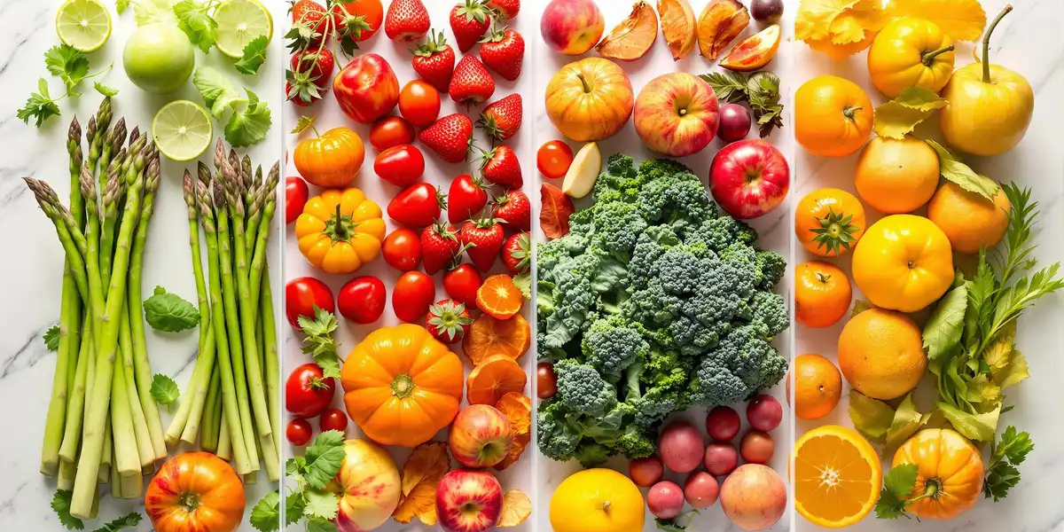 świeże warzywa i owoce na przestrzeni czterech pór roku
