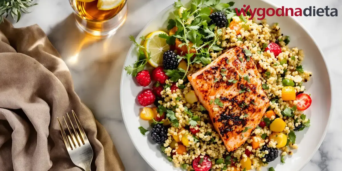 zbilansowany posiłek z kaszą, kurczakiem i warzywami