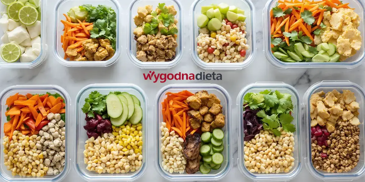 diecie pudełek ze zbilansowanymi posiłkami dietetycznymi
