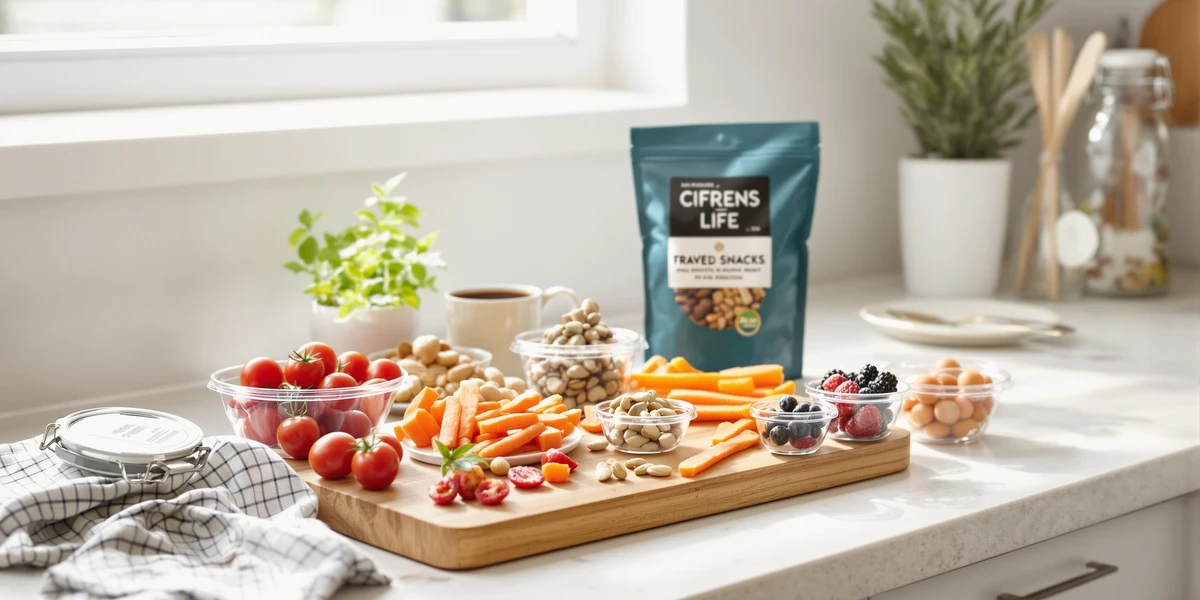 Zdrowe przekąski i warzywa na blacie