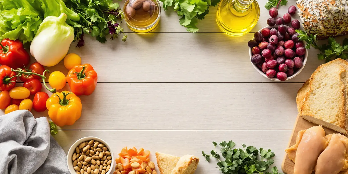 Zdrowe składniki na jasnym drewnianym stole