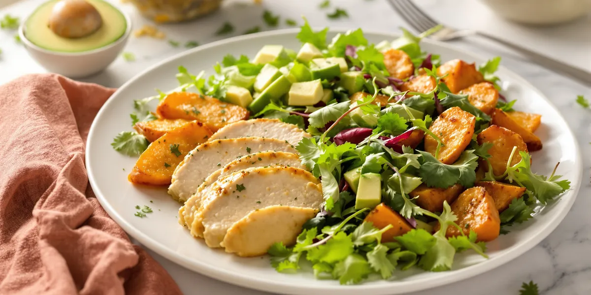 Zdrowy posiłek z kurczakiem i sałatką