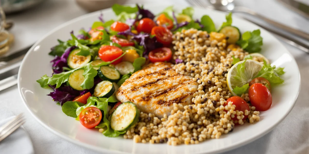 Zdrowy talerz z rybą i quinoa