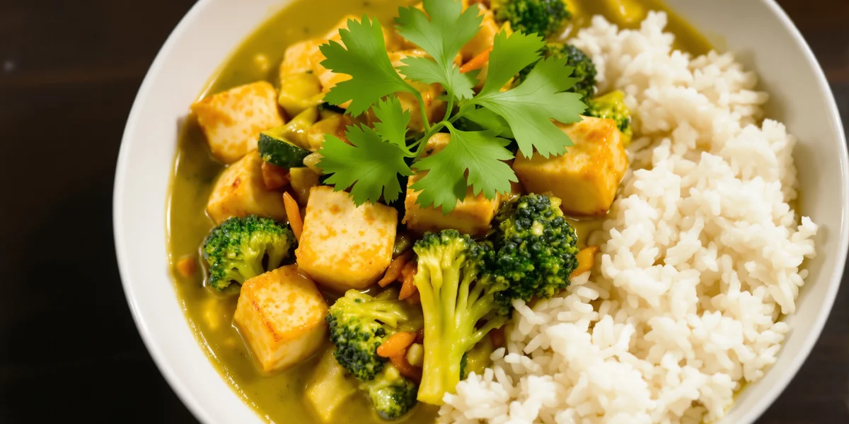 Zielone curry z tofu i ryżem
