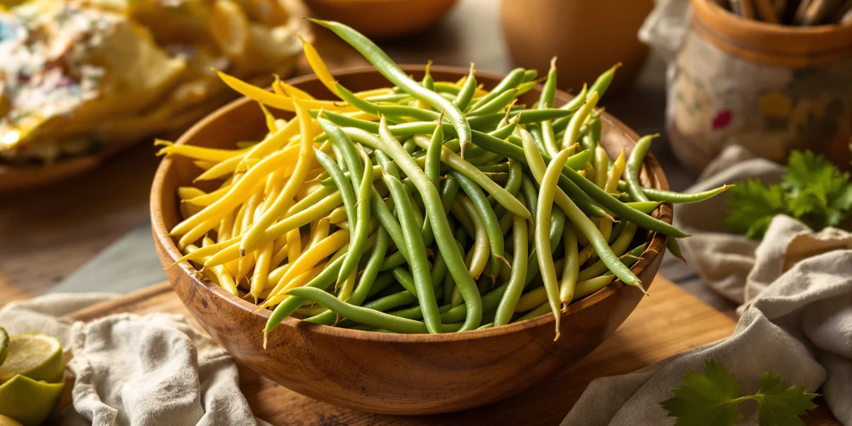 Żółte i zielone fasolki szparagowe